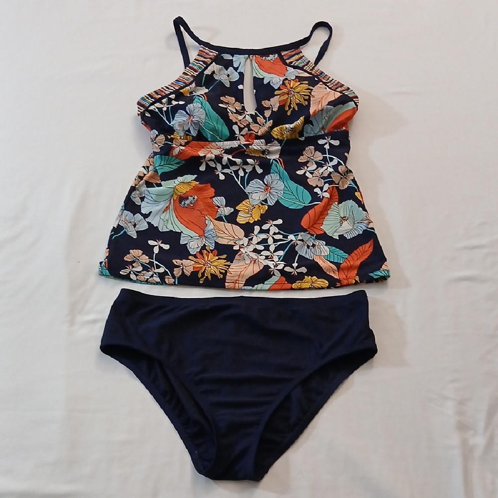 Ellen Tracy Navy Floral Tankini 2 Piece